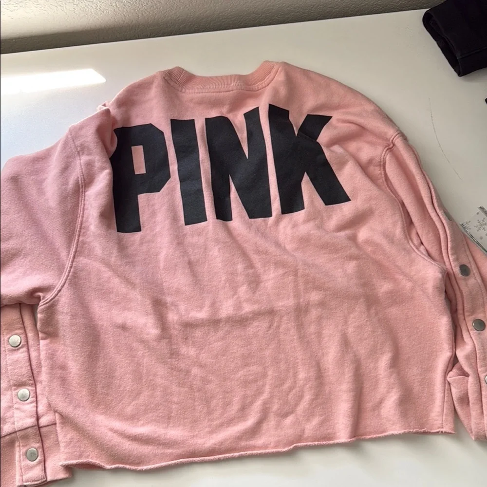PINK Victoria's Secret Pink Velour Cropped Sweatshirt - Picture 3 of 3